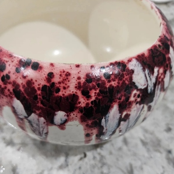 Beautiful Wine Red Drip Glazed Round Ceramic Pottery Bowl Kitchen Decor Holder - Picture 3 of 7